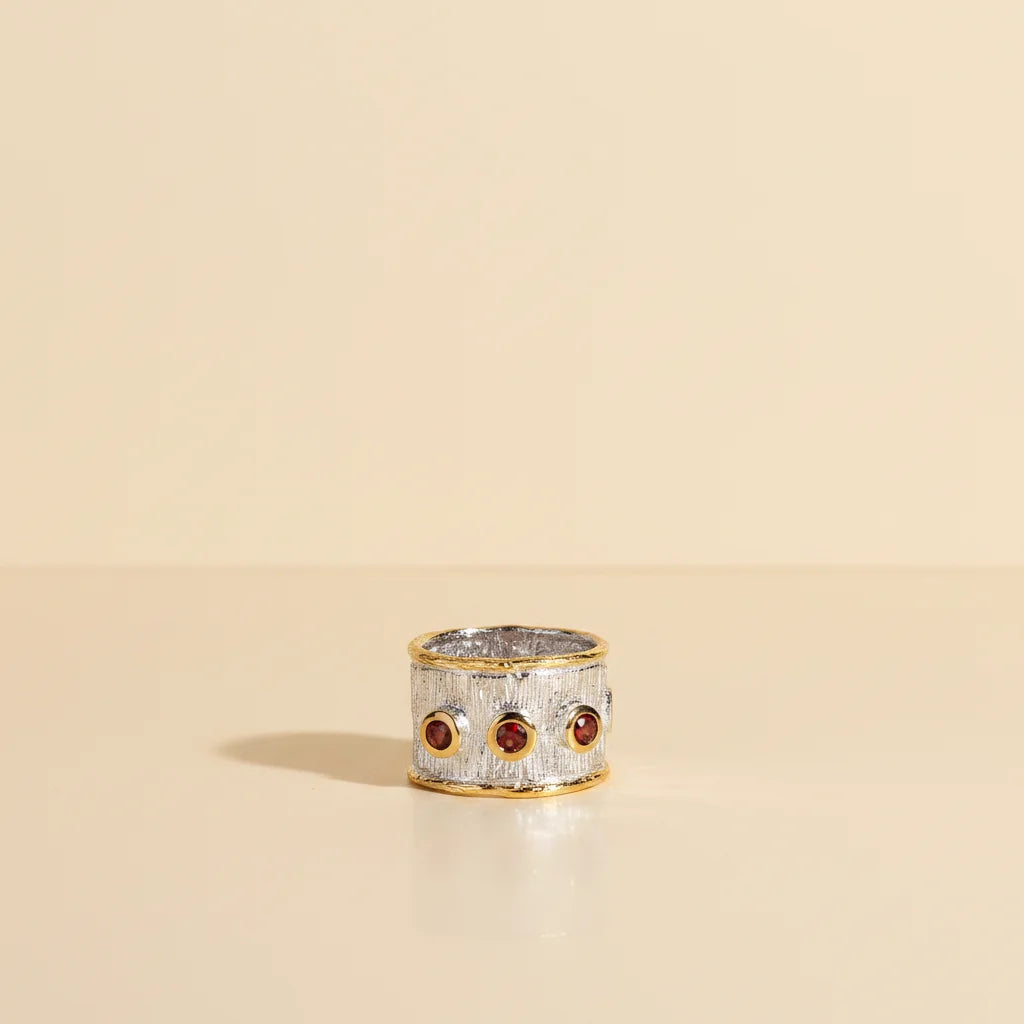 Handmade Garnet Stone 925 Sterling Silver Rings Jewelry for Women with Bezel Setting