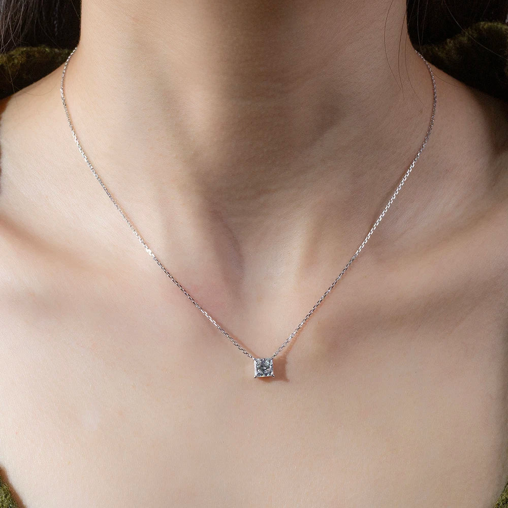Gemfiori MSN-954 9k Solid Gold 1ct Princess Diamond Pendant Necklace for Woman Custom Jewelry Valentine Gift for Girlfriend Factory Price