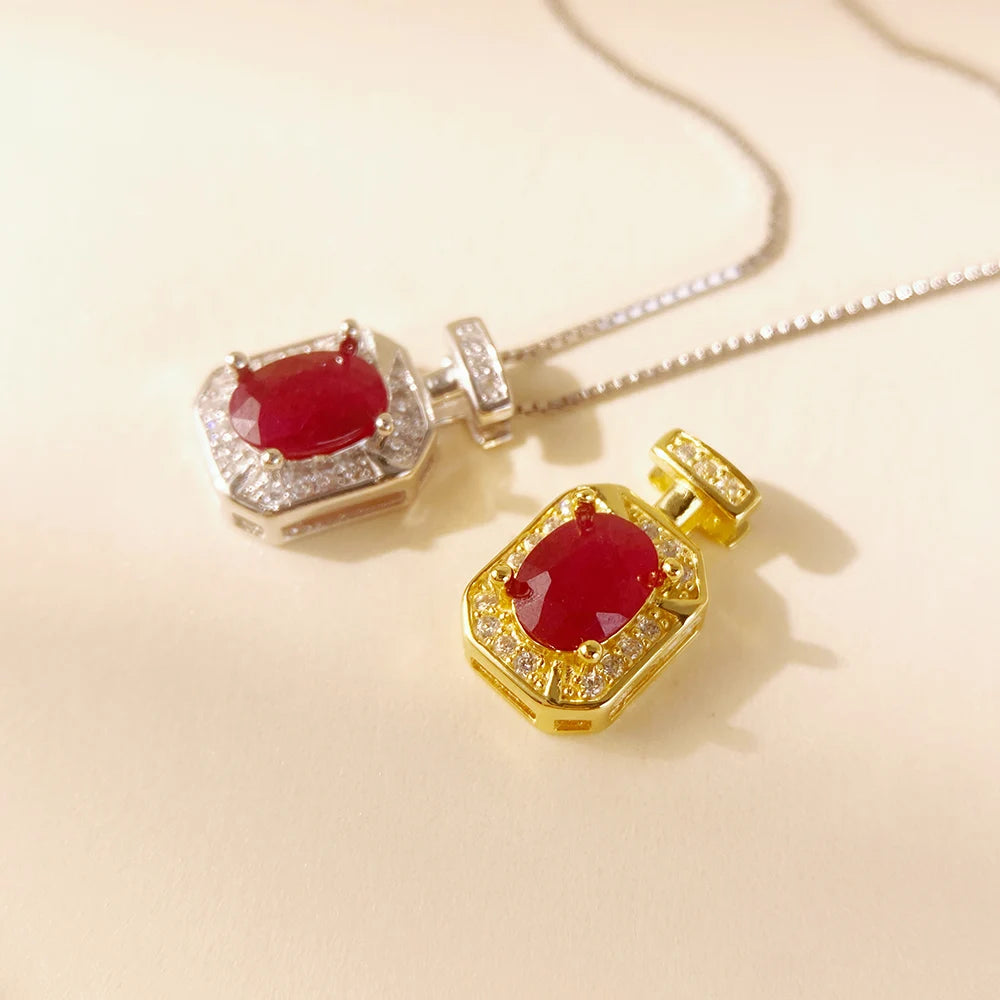 Gioiellieri Natural Ruby Rose Gold Plated 925 Sterling Silver Exquisitely Crafted Claw Setting Gemstone-Inlaid CMA Pendant Necklace