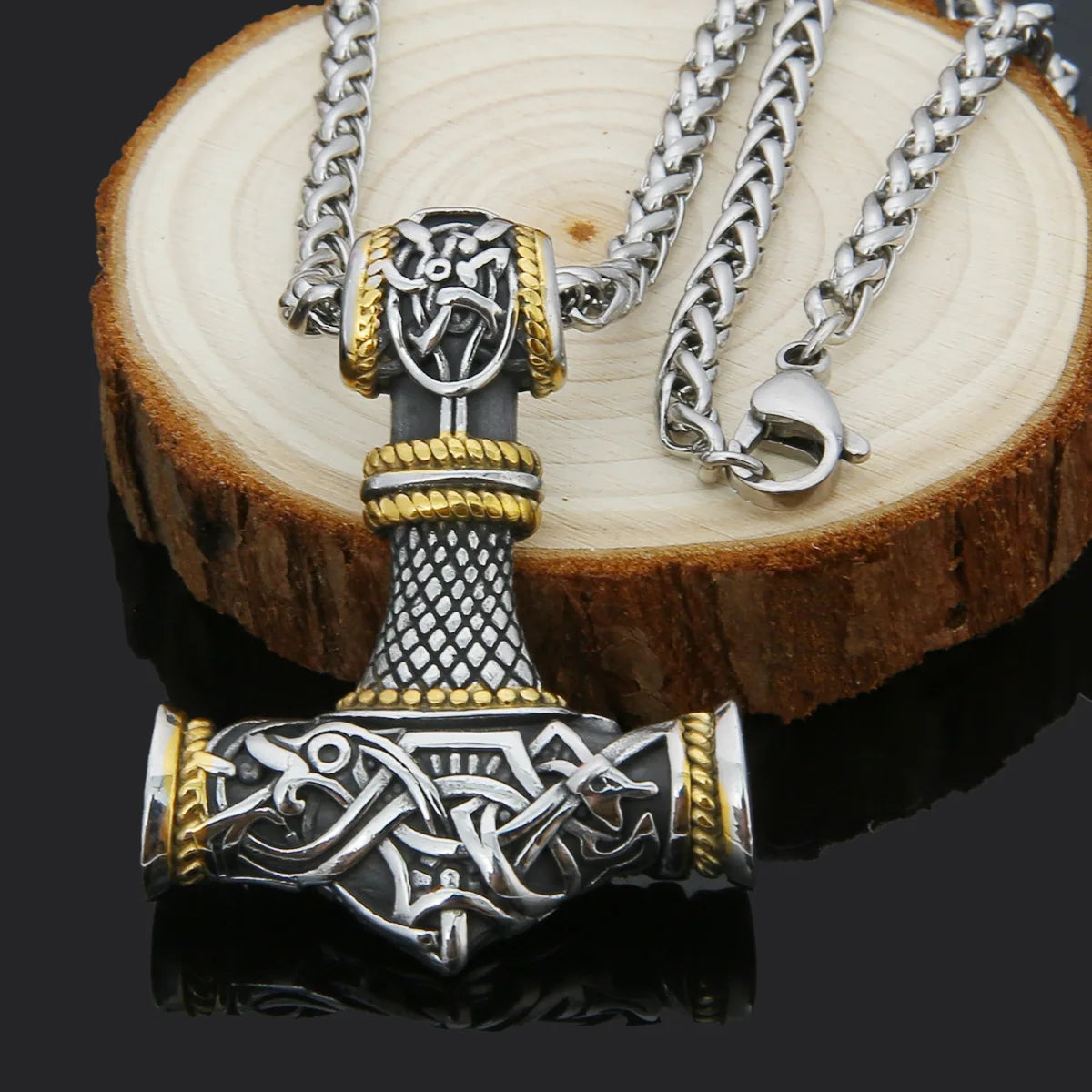 REBEL VIKING Odin Thor Hammer Amulet Pendant Necklace – Stainless Steel