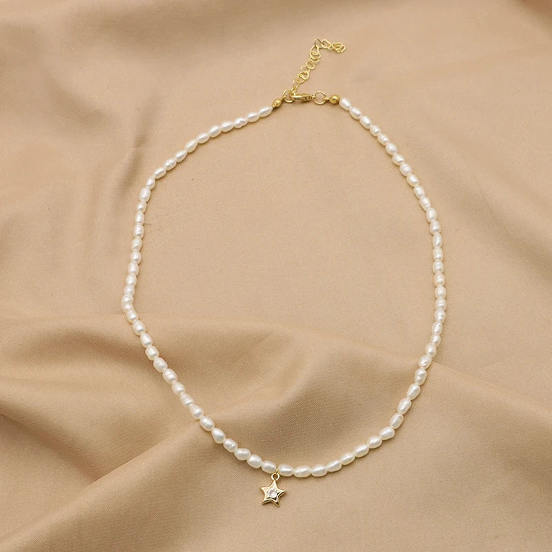 Natural Freshwater Pearl Zircon love Pendant Necklace Gold-plated White Simple Fashion Fine Jewelry Necklace for Girlfriend Gift