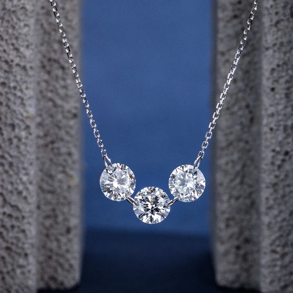 Gemfiori MSN-958 9k with 1ct Each 3pcs Loose Lab Grown Diamond Pendant Necklace for Woman Custom Jewelry Valentine's Gift for Girlfriend