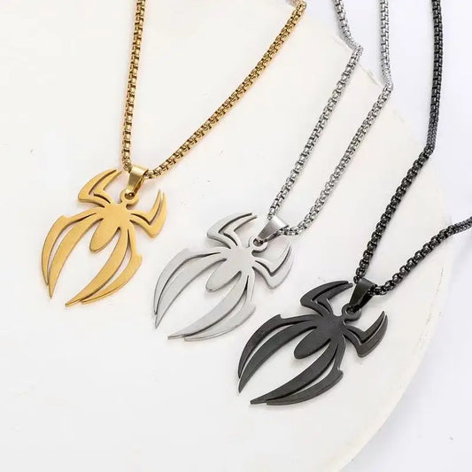 REBEL 3 Color Stainless Steel Spider Pendant Necklace Punk Gothic Insect Jewelry for Halloween Party Men Women Gift