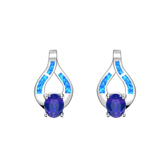 Aobao TikTok Viral Blue Opal Water Drop Earrings | Purple Crystal Accent Silver Plated Women's Engagement Jewelry-Trendy Bulk