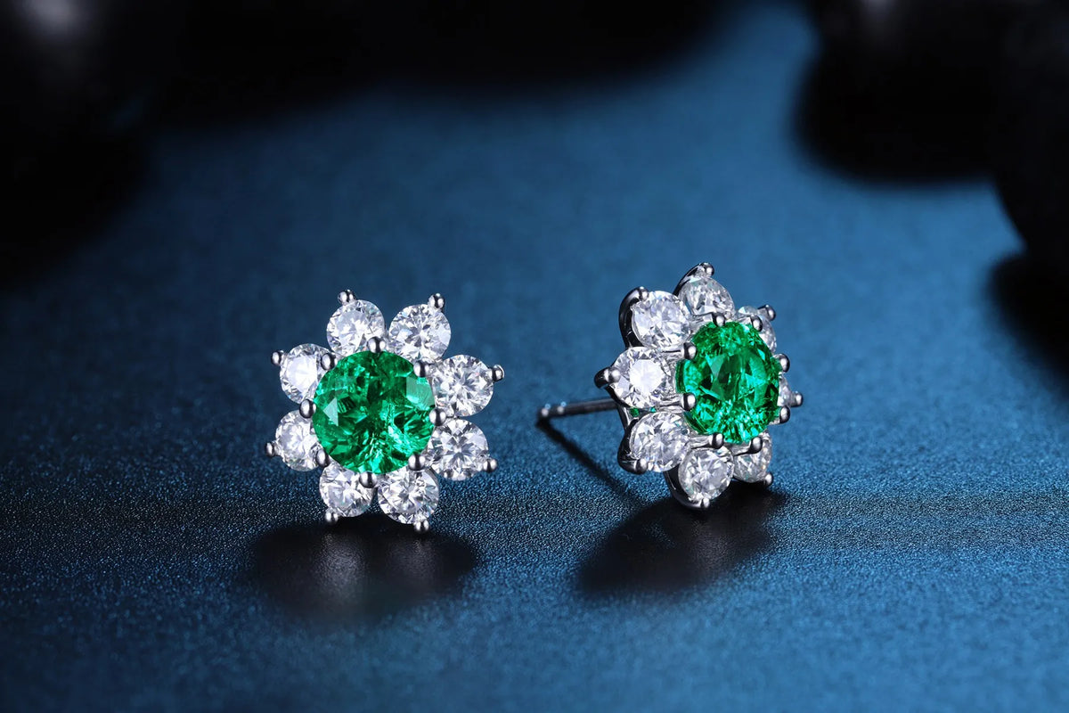 Gemfiori Anster High Quality S925 Lab Grown Emerald Earring Stud Dainty Gemstone Stud Earrings for Women Daily Wear Gift