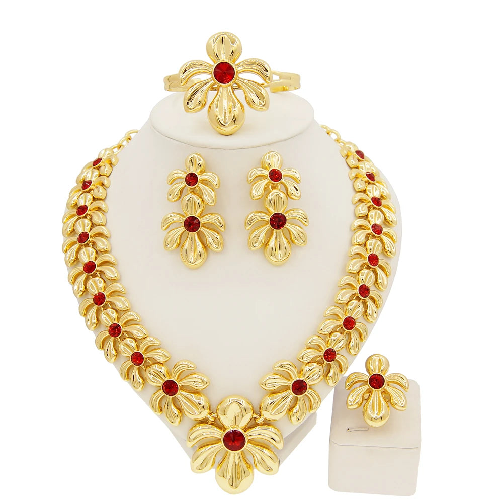 Zhuerrui Choking Necklace Bracelet Earrings Ring Jewelry Set Brazilian Gold Luxury Jewelry Set Gold Plated Jewelry Set H00481