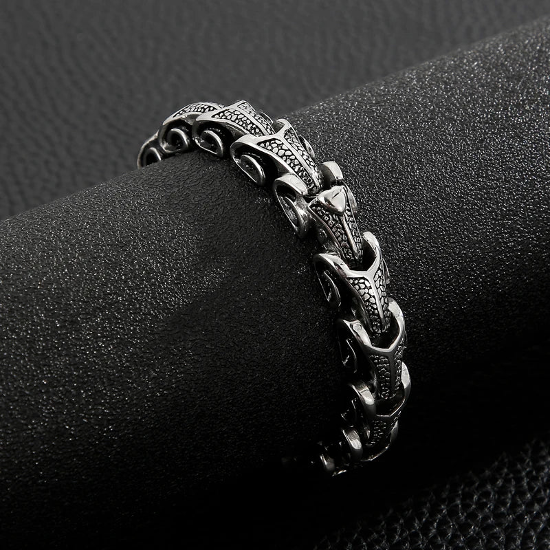 VIKING Mens Punk Dragon Pattern Casting Bracelet – Silver Stainless Steel