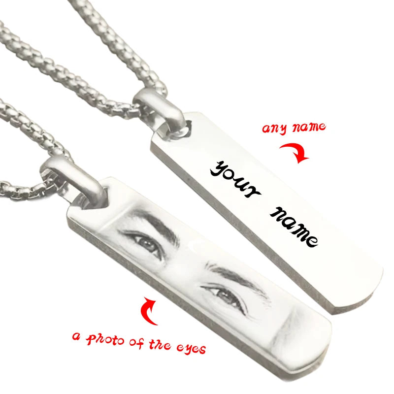 Fatingna Men's DIY Design Personalized 3D Bar Stainless Steel Pendant Necklace Gold Plated with Geometric Pattern Link Chain