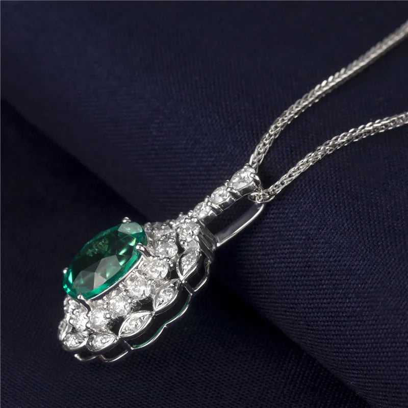 Gemfiori Messi Jewelry Necklace Women Square Pendant Trend Custom Emerald Made Gift White Gold Romantic Party Wedding Necklace
