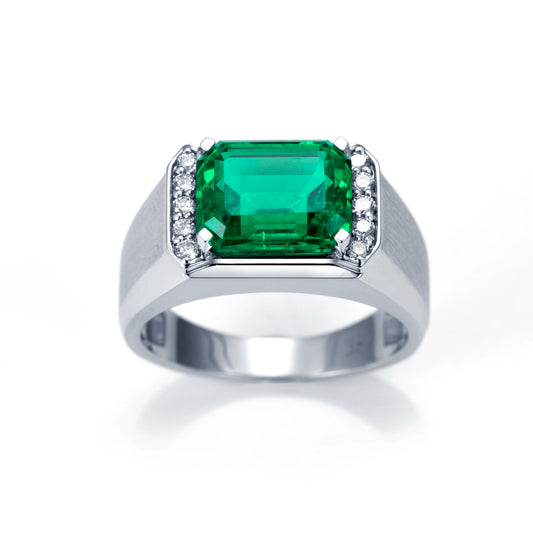 MSR-1239 18k Gold Custom  Fashion 8*10mm Emerald Cut Lab Grown Emerald Ring