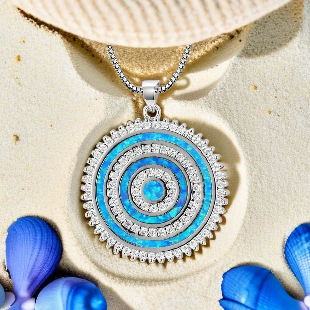 Fashion Silver Plated Copper Alloy  Round Opal Pave Setting Pendant Necklace for Women's Party Jewelry Aobao