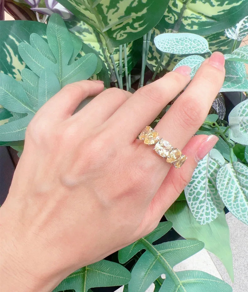 MuShan Jewelry Factory Original Irregular Diamond S925 Silver Ring with Yellow Diamond and Zircon Set for Women