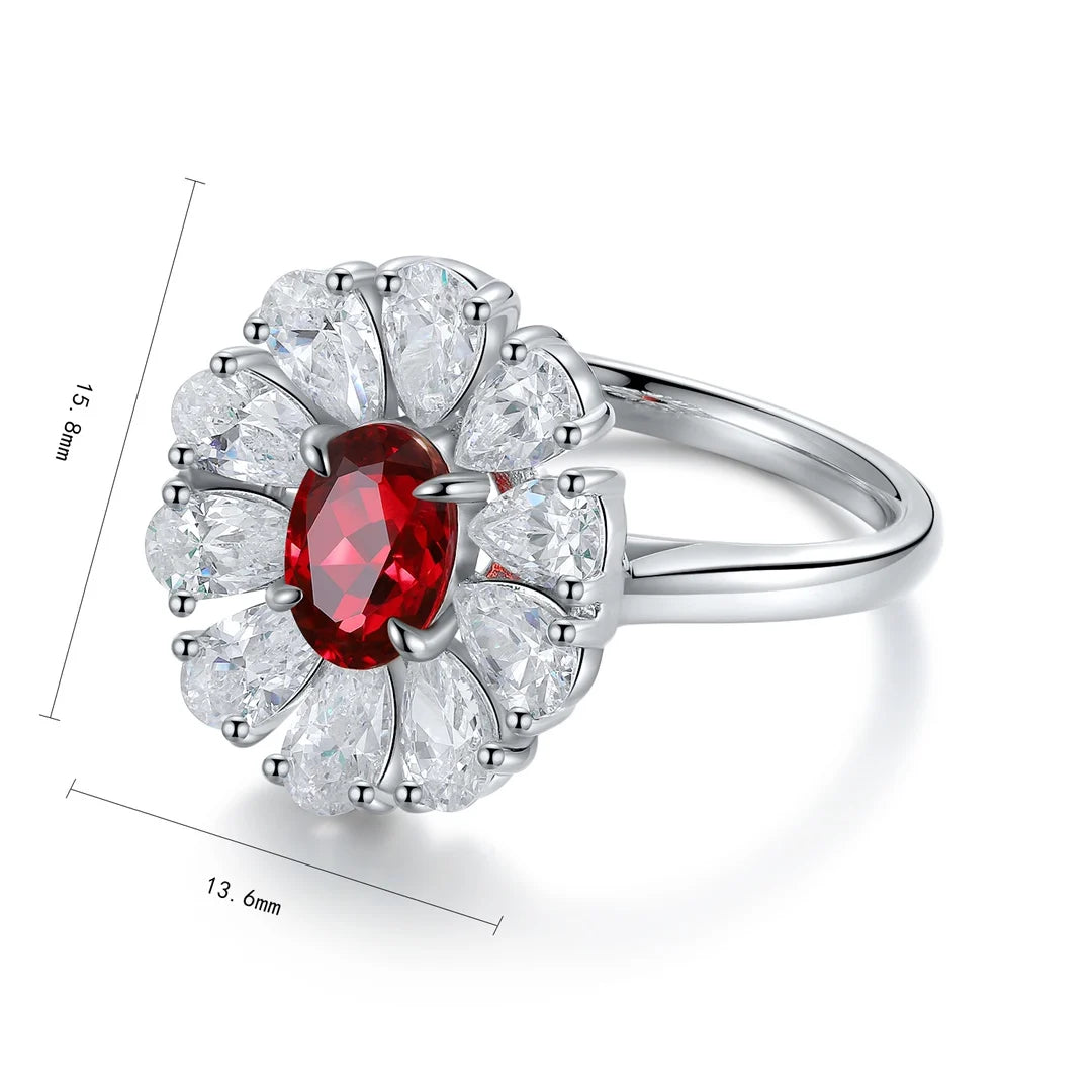 Gemfiori Jewelry Trendy High Quality S925 Silver Cultivated Ruby Ring Unisex Engagement Ring for Wedding Party or Gift