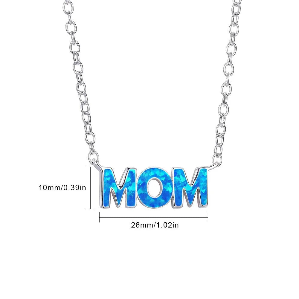 Aobao Mother's Day Series Christian Copper Sweater Chain Blue MOM Pendant Opal Necklace