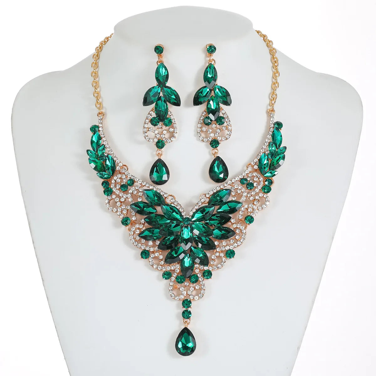 Crystal Stacked Butterfly Necklace & Earrings Jewellery Set | 10 Colours Geometric Glam Fashion Set