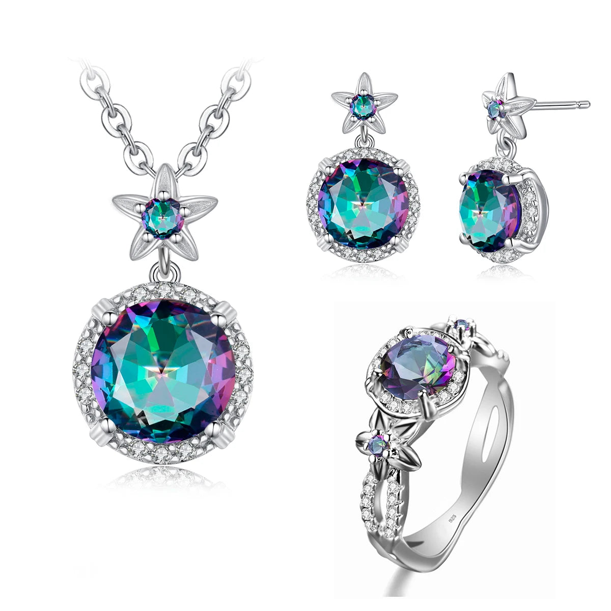 Szjinao Vintage Jewelry Manufacturer Women's Boho Flower Earrings and Pendant Set 925 Sterling Silver Emerald Engagement Style