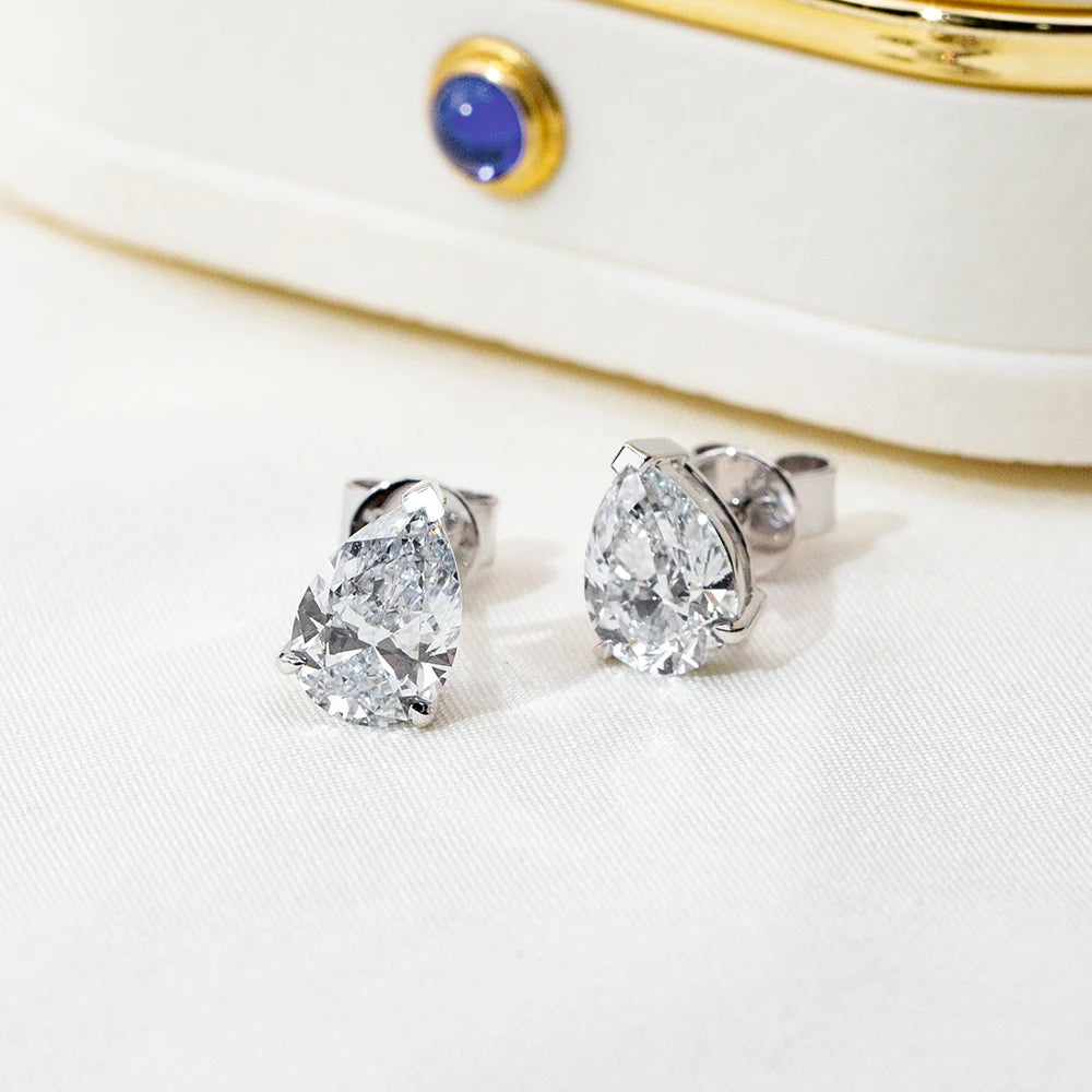 Gemfiori MSE-513 9K Solid Gold With 1ct Loose Lab Grown Diamond Pear Cut Solitaire Earring Hop Sale Gold Gemfiori Price