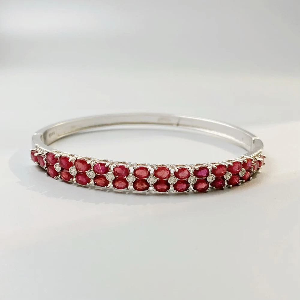 Gioiellieri Ruby Bracelet with Natural Red Gemstone for Women S925 Sterling Silver Fine Jewelry Adjustable Chain Bangle Anniversary Present