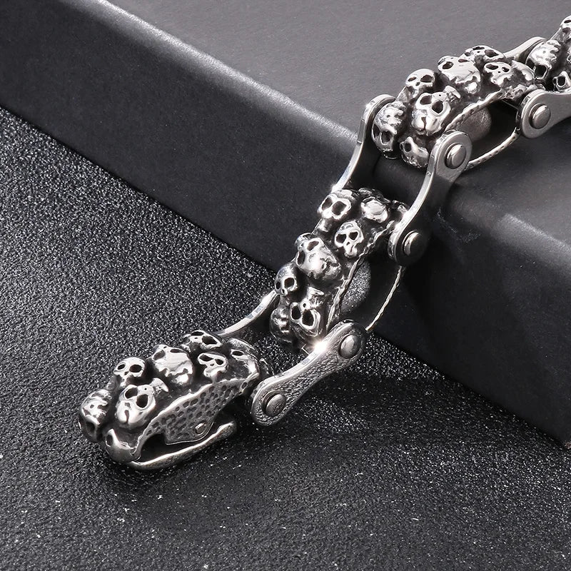 KALEN 240mm Men Punk Stainless Steel Skull Charms Biker Links Bracelet