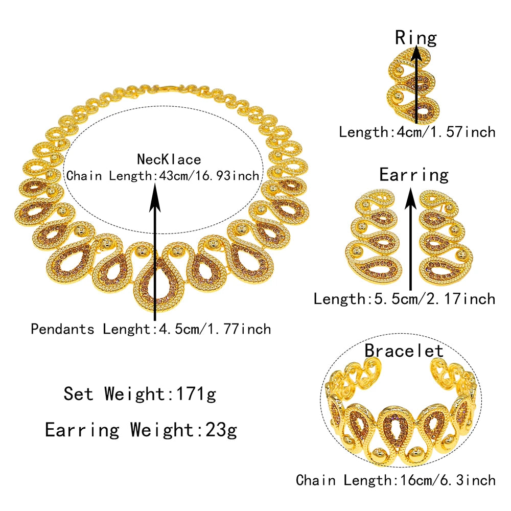 Zhuerrui Retro Infinity Gold Plated Textured Chain Jewelry Set Women Necklace Earrings Bracelet Ring Daily Wear Jewelry I0100