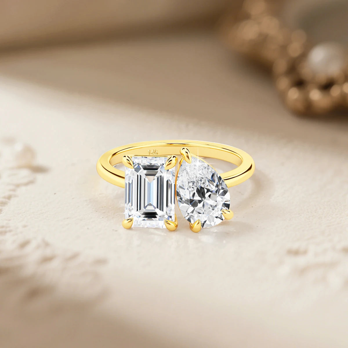 Gioiellieri Fine Jewelry Designer Woman Personalized Engagement Wedding Ring Hollow 14K Gold Double Moissanite Ring