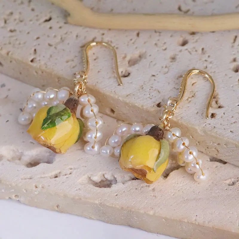 Popular European and American Niche Design Sense Rose Earrings, Natural Pearl Temperament Earrings, Women's Fashion Earrings