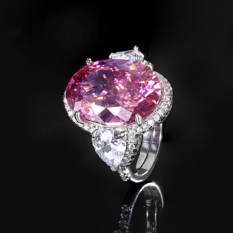 REDheart High End Millennium Rose Ring Set with Egg Shaped Blue Zircon Luxury Jewelry Valentine's Day Gift