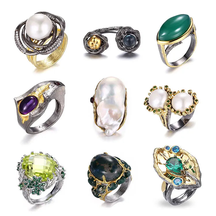 Green Agate 925 Sterling Silver Jewelry Ring with Peridot Stone for Women