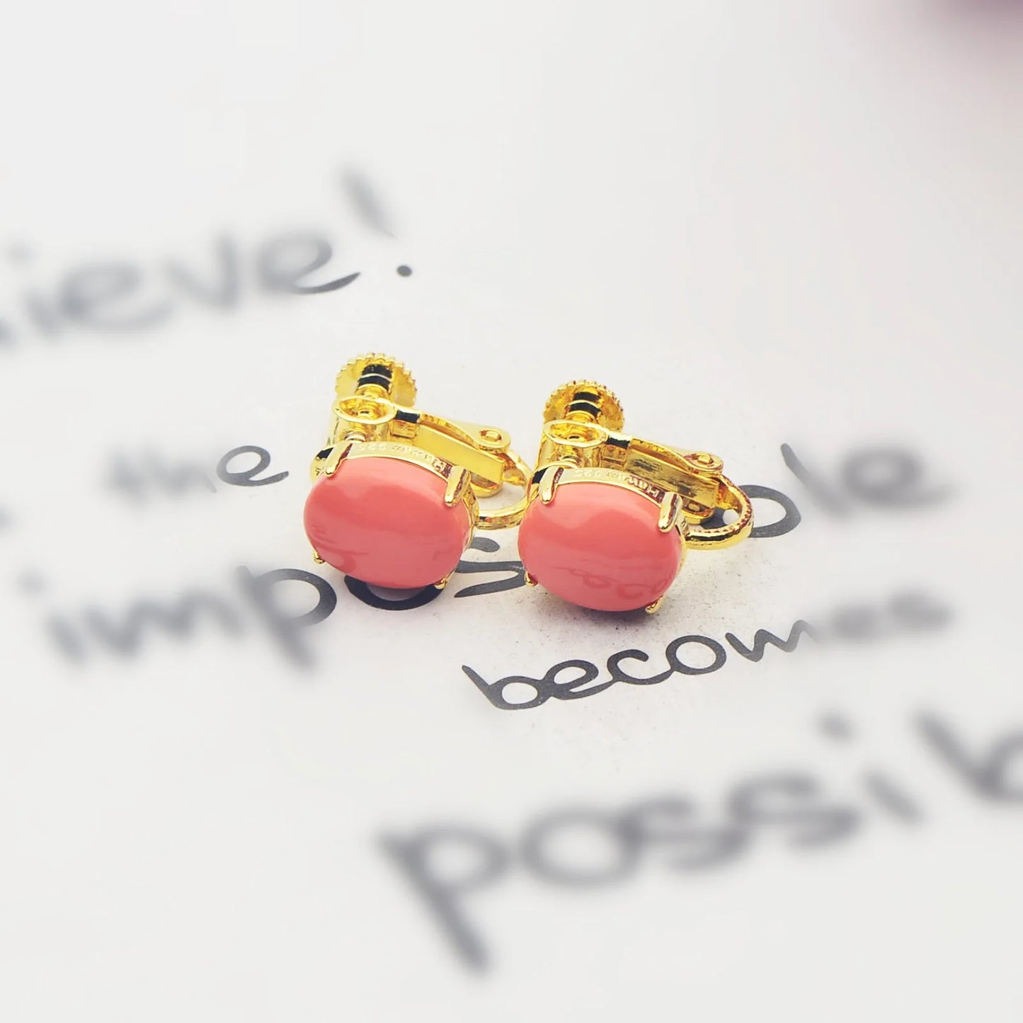 Women's Coral Stud Earrings Silver Plated Brass Bohemian Christian Gift