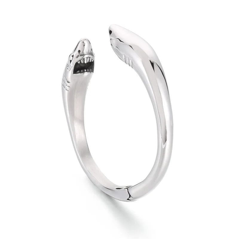 KALEN Unisex Cute Stainless Steel Shark Head Charms Open Cuff Bangle Bracelet