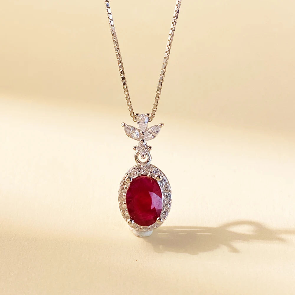 Gioiellieri Natural Red Ruby Pendant with 925 Sterling Silver for Women July Birthstone Healing Crystal Fine Jewelry Elegant Fashion Gift