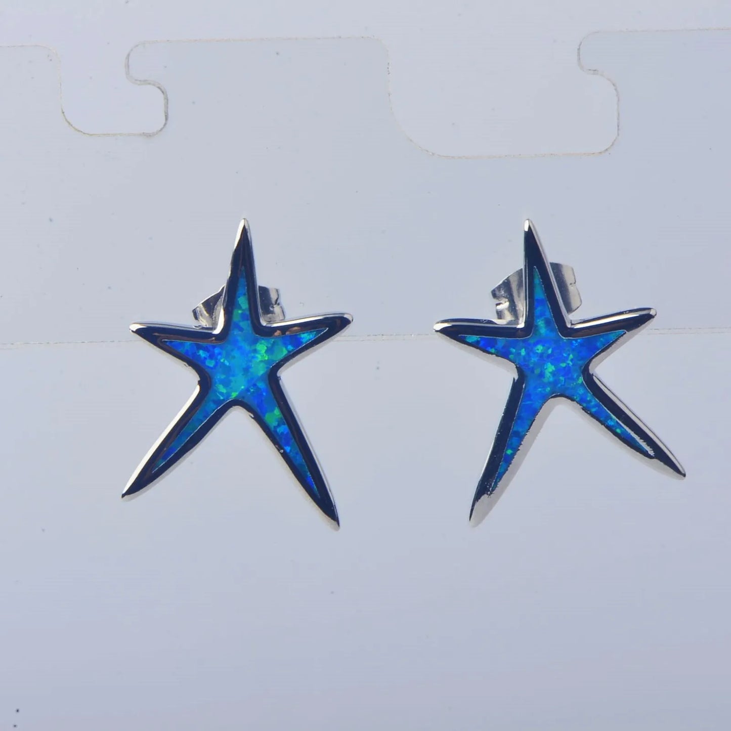 Starfish Stud Earrings - Blue Opal Inlaid Silver Plated Ocean Jewelry for Women Wholesale