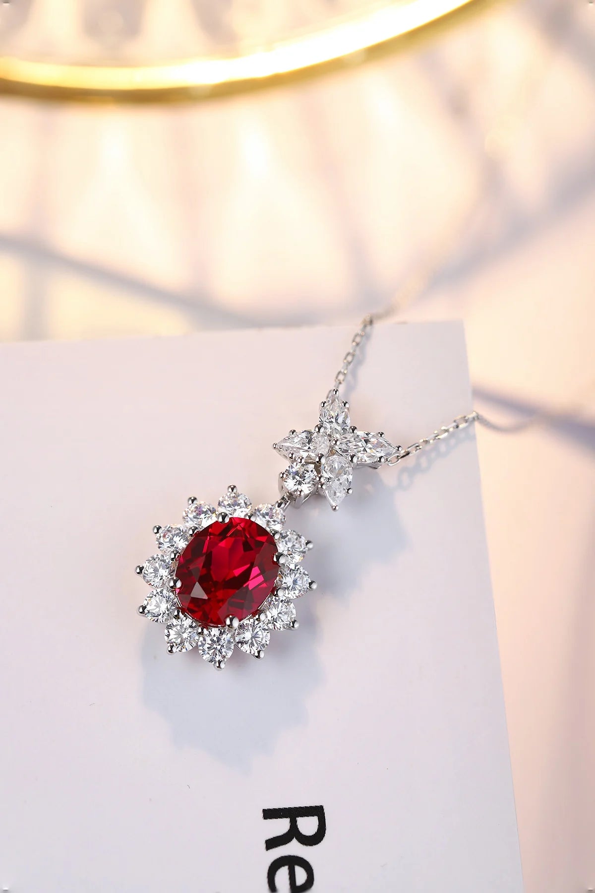 Gemfiori Anster 925 Sterling Silver High-quality Cultivated Ruby Necklace - Suitable for Parties or As a Gift