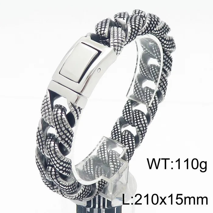 KALEN Gothic Fine Jewelry Fashion Bracelets Men Stainless Steel Tire Mark Cuban Links Bracelet Bangle