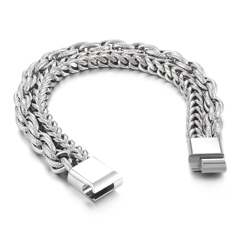VIKING Mens Vintage Double Chain Stainless Steel Bracelet – Silver