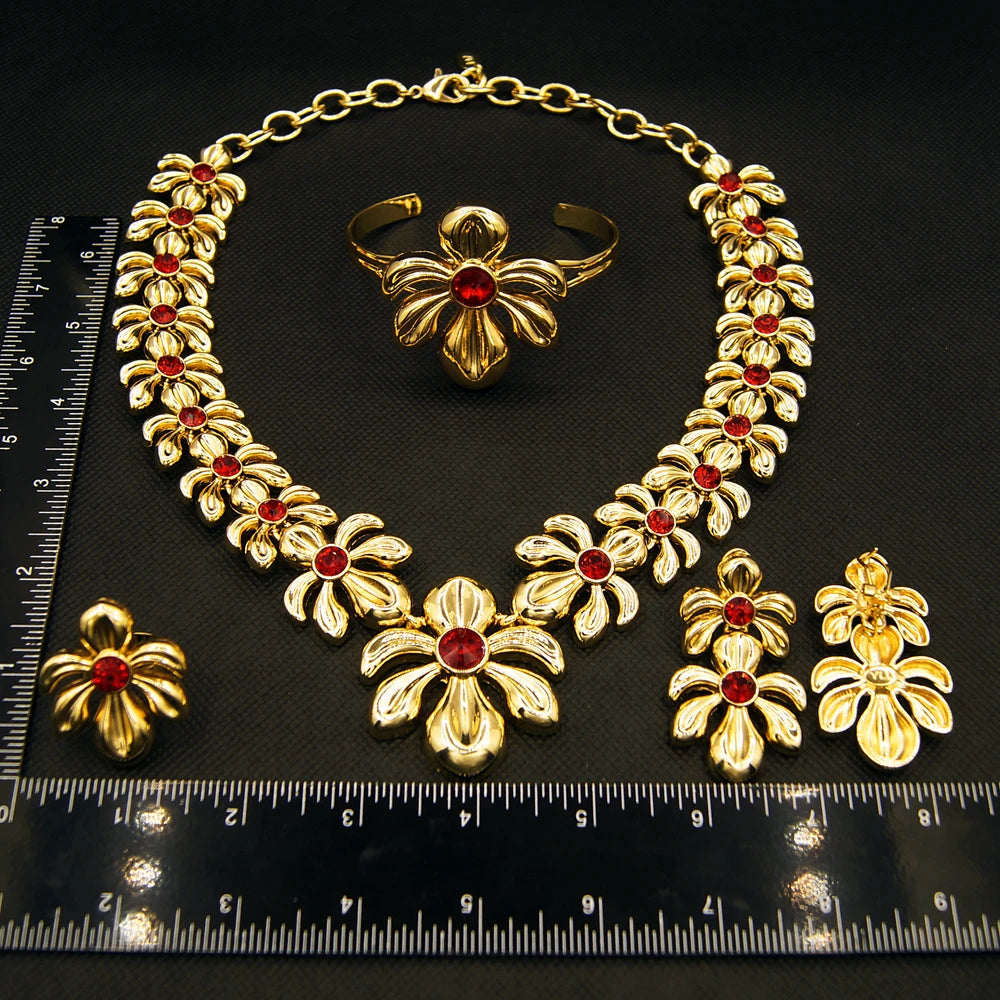 Zhuerrui Choking Necklace Bracelet Earrings Ring Jewelry Set Brazilian Gold Luxury Jewelry Set Gold Plated Jewelry Set H00481