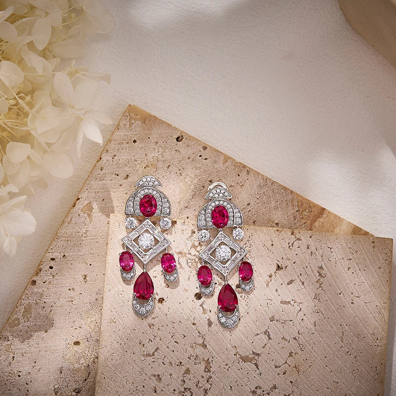 Classic High-end Brass Necklace and Earrings Featuring Zircon Retro Style Suitable for Rhodium Plating at Weddings and Parties