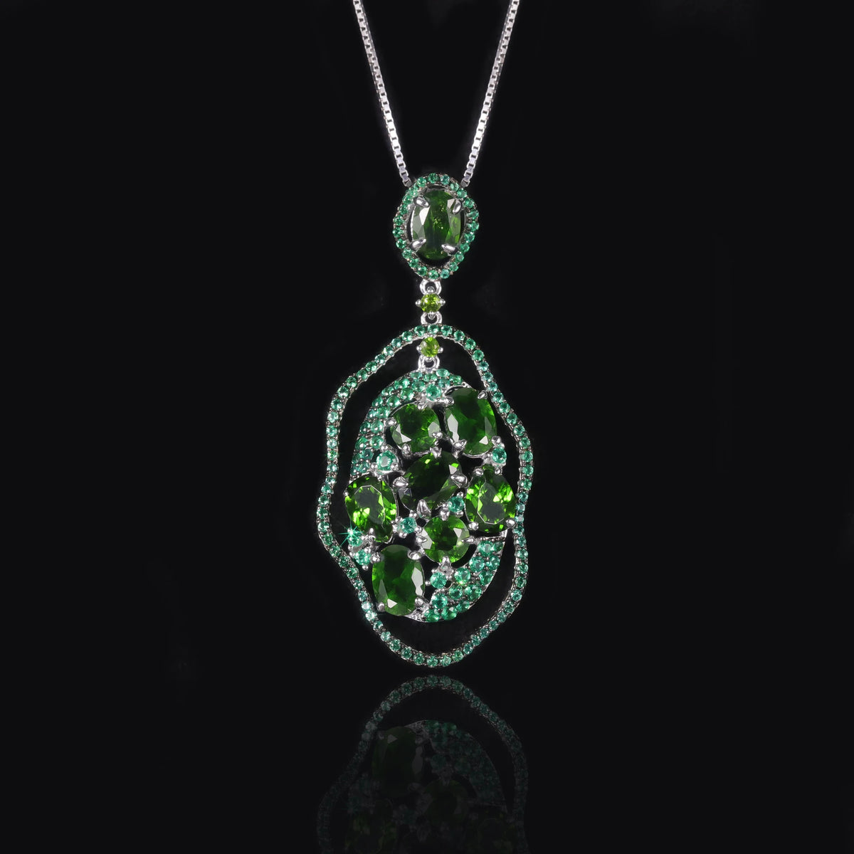 S&S Chrome Diopside & Emerald Green Nano Fine Jewellery Set | 925 Silver Rhodium Plated | Oval Cut | S&S Collection