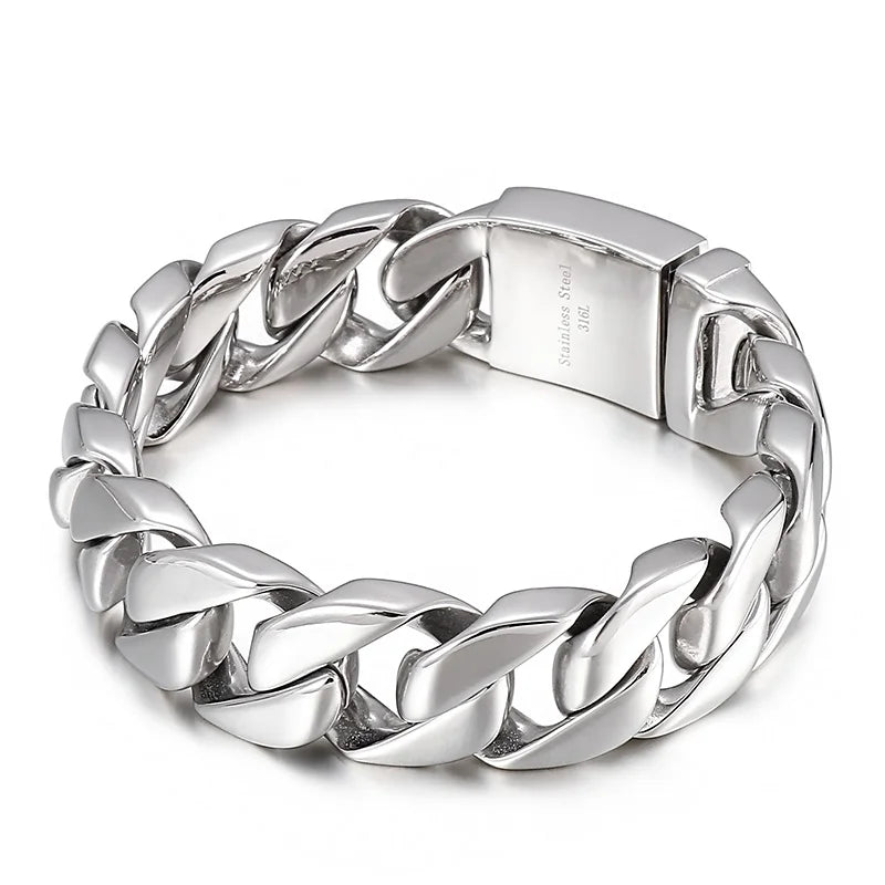 VIKING Polished & Matte Cuban Link Bracelet – 17mm Silver Stainless Steel