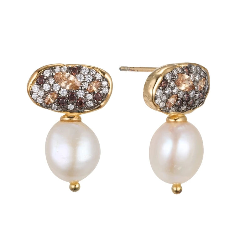 2023 Fashion Jewelry 18K Gold Plated 925 Sterling Silver Women's Baroque Freshwater Pearl Pendant Earrings-Gift