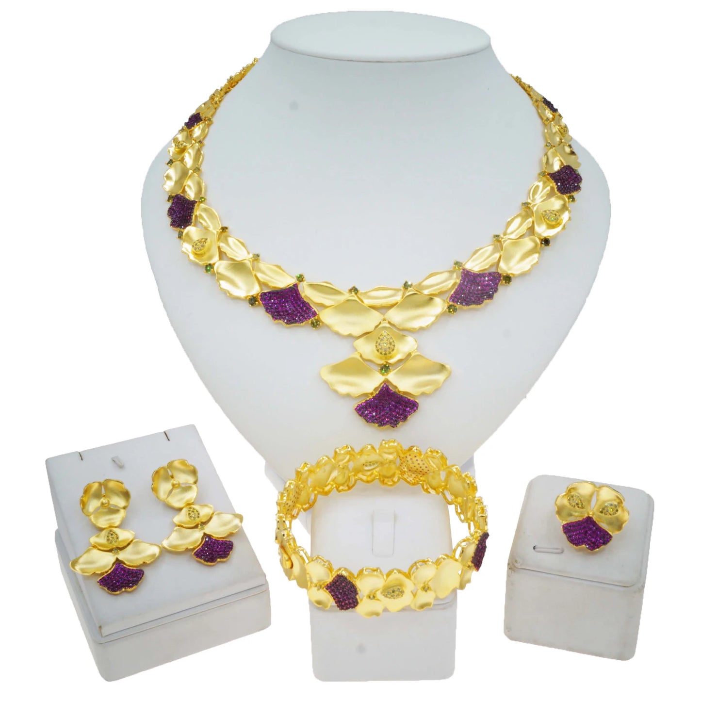 Zhuerrui Hot Selling 24K Gold Jewelry Set Available Purple Beads Jewelry Sets Fashion Women's Costume Accessories HZ23088175