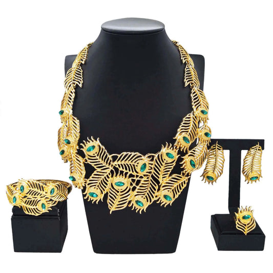 Zhuerrui Italian Gold Luxury Wedding Jewelry Sets Nigerian Bridal Woman Necklace Bracelet Earrings Ring 4pc Jewellery Set H00719