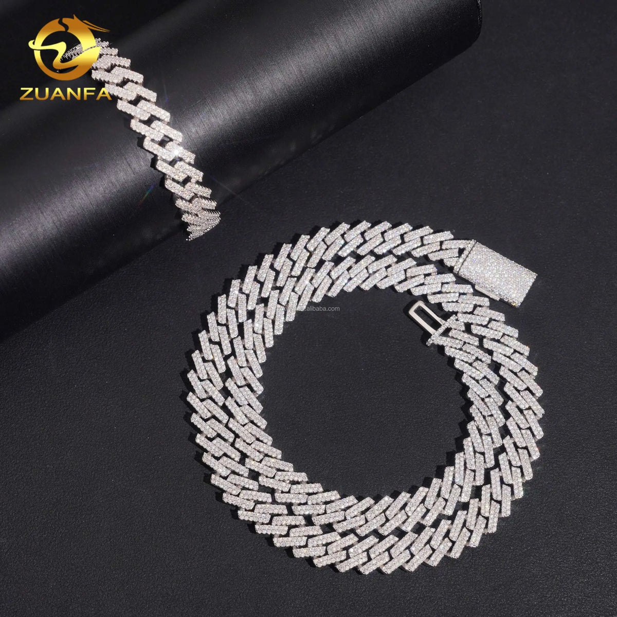 Best Selling Pass Diamond Tester 10mm Two Rows Brass Iced Out Hip Hop VVS1 Moissanite Diamond Cuban Link Chain & Bracelet Set