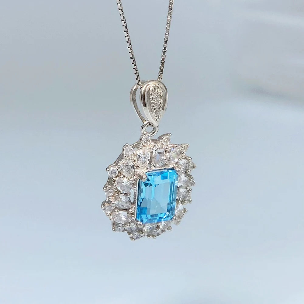 Gioiellieri Natural Swiss Blue Topaz Pendant for Women S925 Sterling Silver Necklace Fine Jewelry December Birthstone Anniversary Gift New
