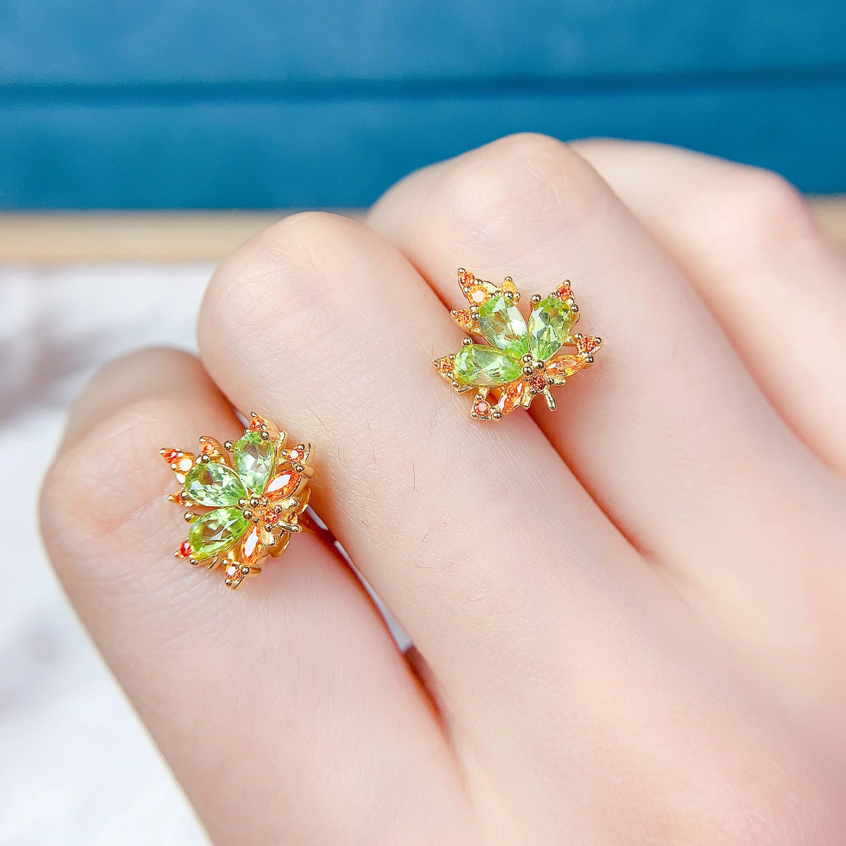 S&S Natural Peridot 925 Silver Gold Plated Jewellery Set | Minimalist Ring, Earrings & Necklace | S&S Collection