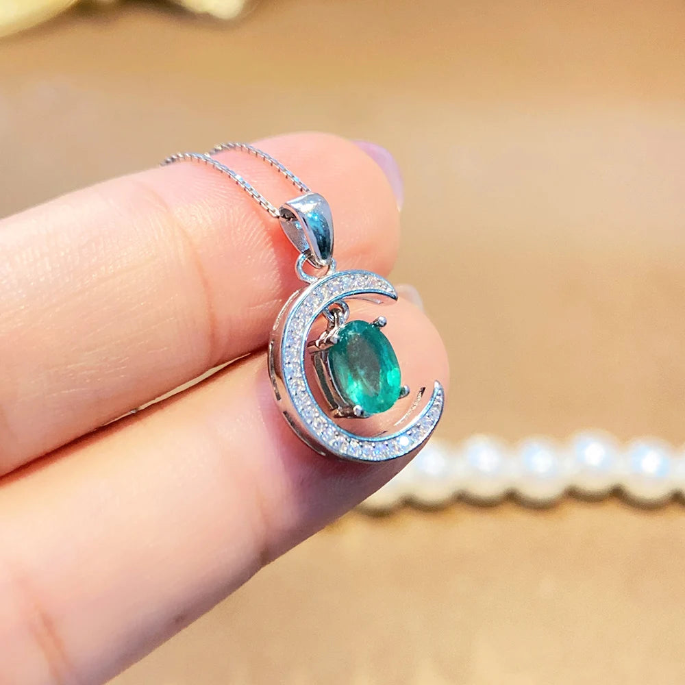 Gioiellieri Real Emerald Pendant Necklace with Natural Green Gemstone 925 Sterling Silver for Women May Birthstone Fine Jewelry Fashion Gift