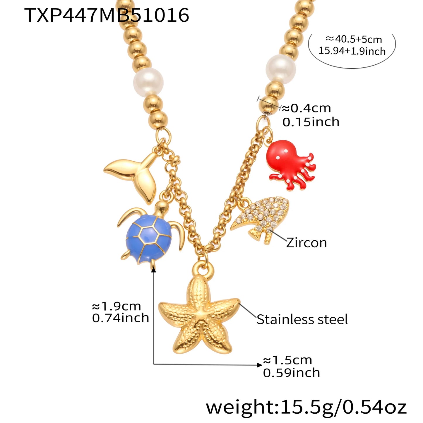 Seahorse & Starfish Natural Stone Multi-Pendant Necklace | 18K Gold Plated Coastal Fashion Jewellery