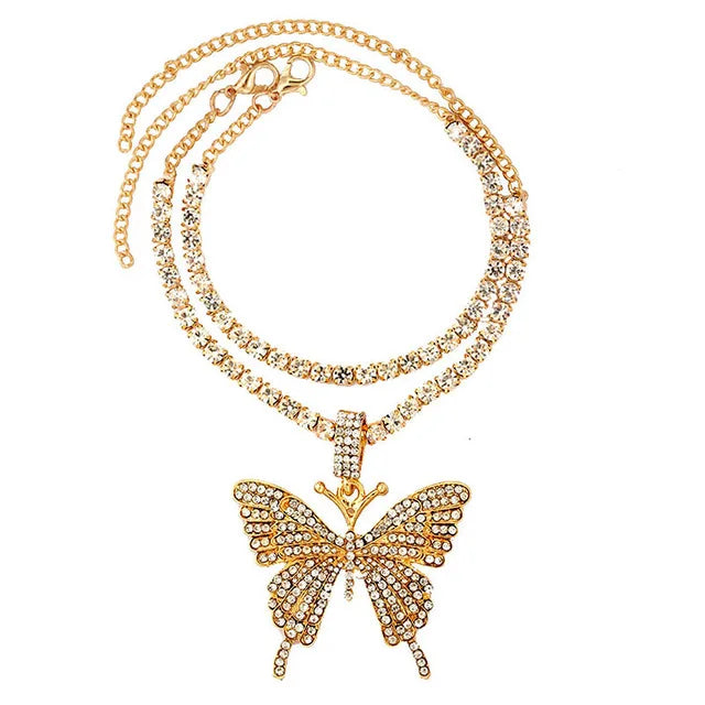 Wholesale Cuban Link Anklet Chain Anklet Butterfly Pendant Anklet for Women