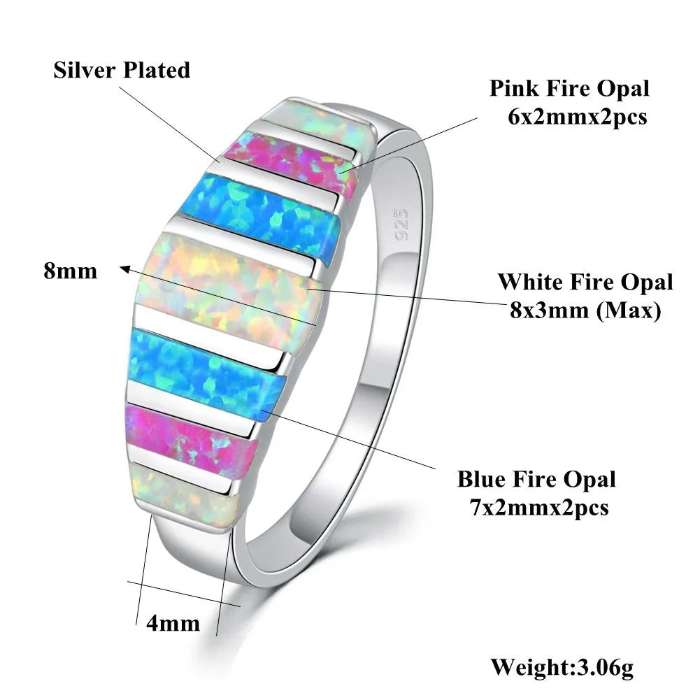 Bohemian Opal Ring Colorful Block Design with Dazzling Rainbow Sparkle