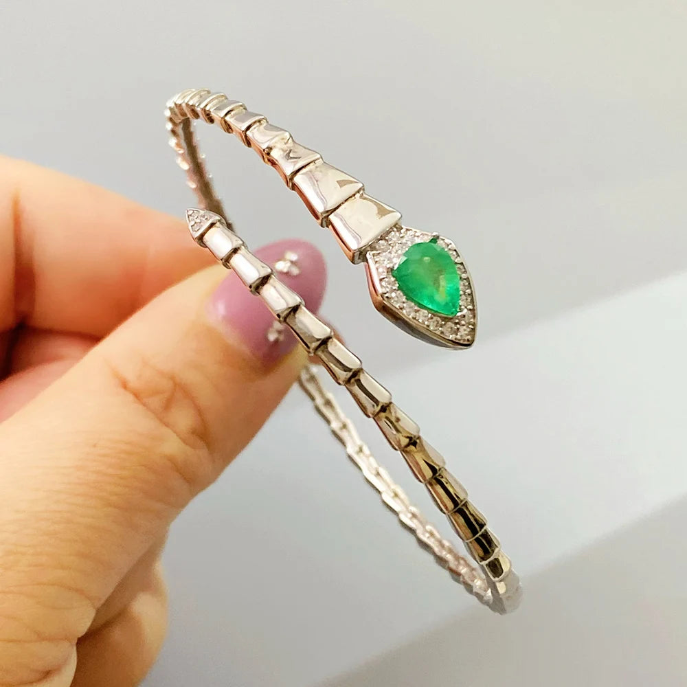 Gioiellieri Sterling Silver Emerald Bracelet with Natural Green Stone for Ladies S925 Fine Jewelry Elegant Gemstone Anniversary Present